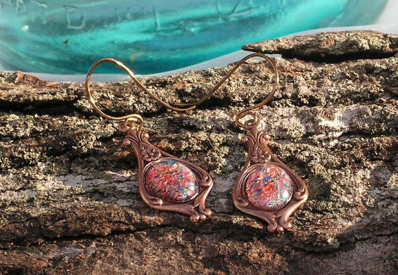 Fantasy opal Earrings stunning and unique copper