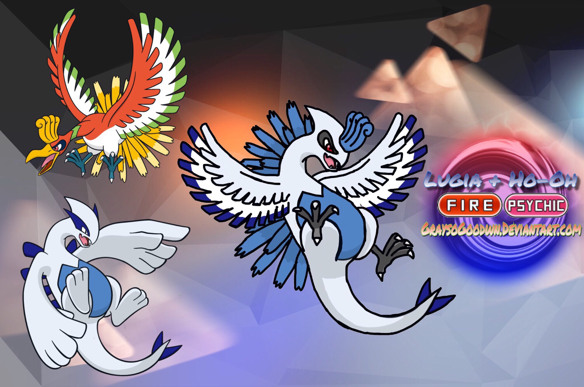 lugia and ho-oh (pokemon) drawn by poyo_party