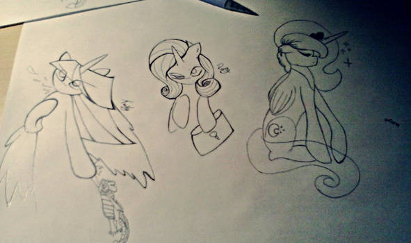 WIP drawing with luna, rari, and lovely twily
