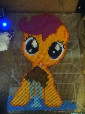 Scootaloo Drinking Root Beer Pre-Iron Bead Sprite