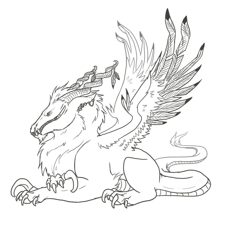 Feathered Dragon Lineart