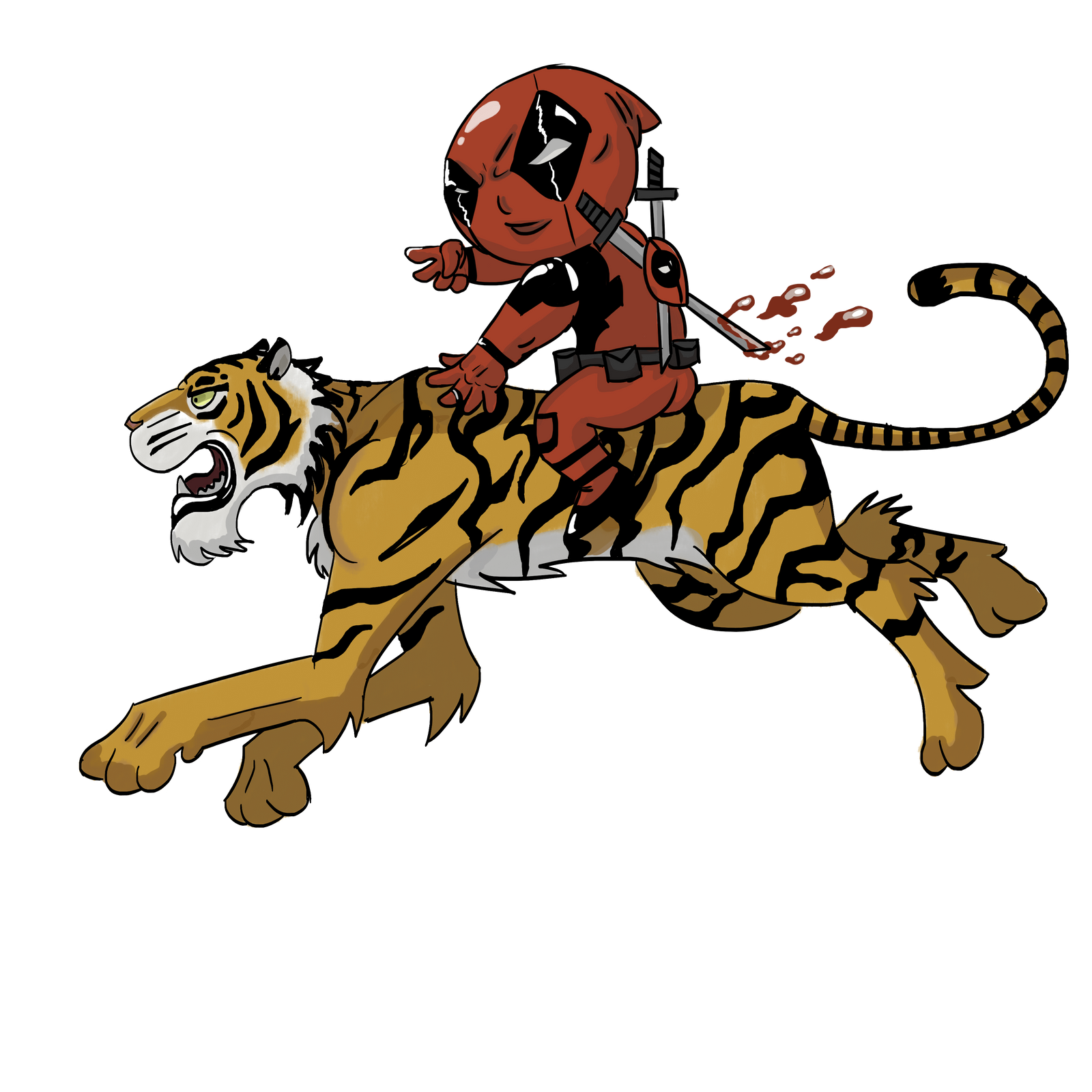 Deadpool Riding A Raptor Deadpool riding a Tiger by GraphicTabletGuy on DeviantArt