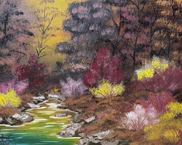 Secluded Lake Inspired by Bob Ross Painting by Kyla Trotter