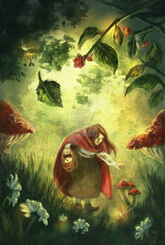 GREEN LEAVES AND RED MUSHROOMS