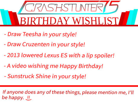 CrashStunter75 Birthday Wishlist