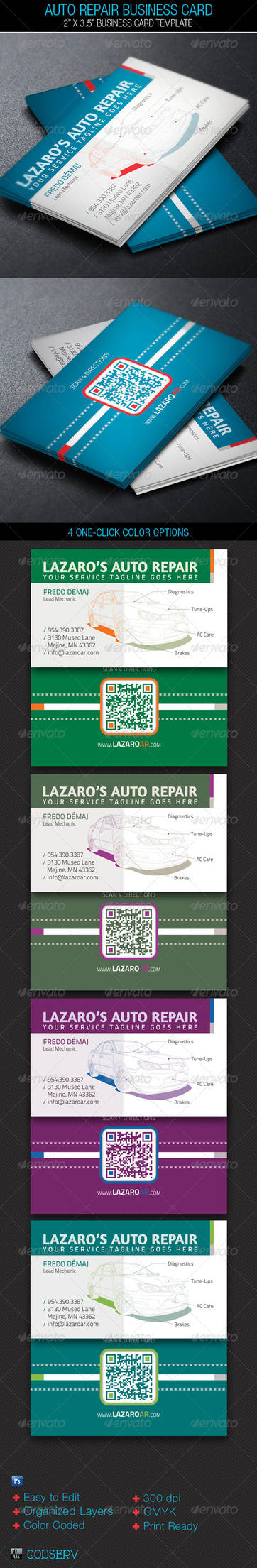Auto Repair Service Business Card Template by Godserv
