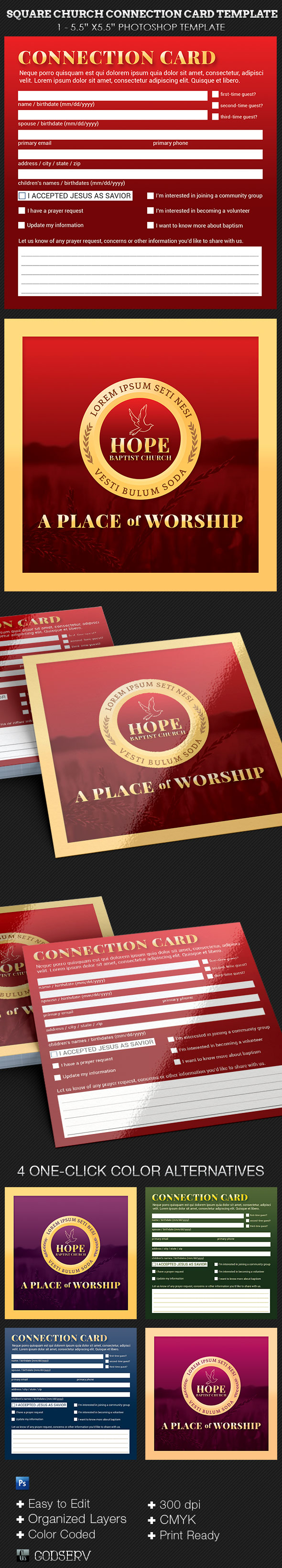 Square Church Connection Card Template