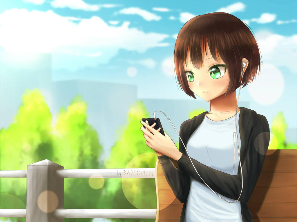 Anime Girl Sitting On Bench by Karkovb152 on DeviantArt