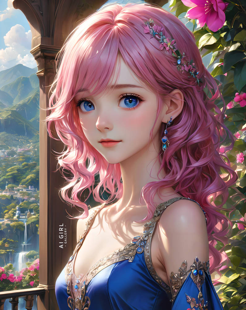 Princessblue28 Princess Isabella - Blue Dress overlooking Kingdom by AIGirlGallery on ...