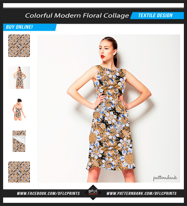 Colorful Modern Floral Collage Textile Pattern