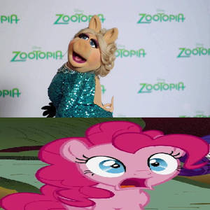 Pinkie Pie is shocked at Miss Piggy's tail