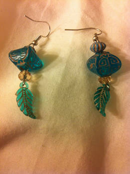 Turquoise Beaded Feather Pendant Earrings