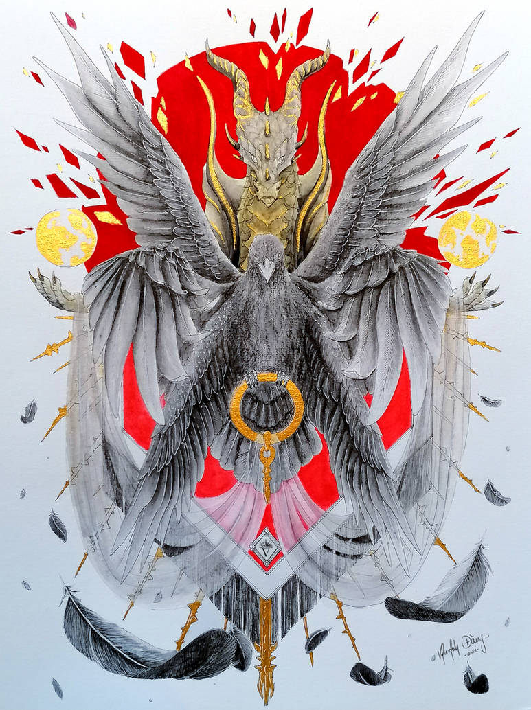 Watercolor Ink - Dragon x Crow - Die Wegweiser by PandiiVan