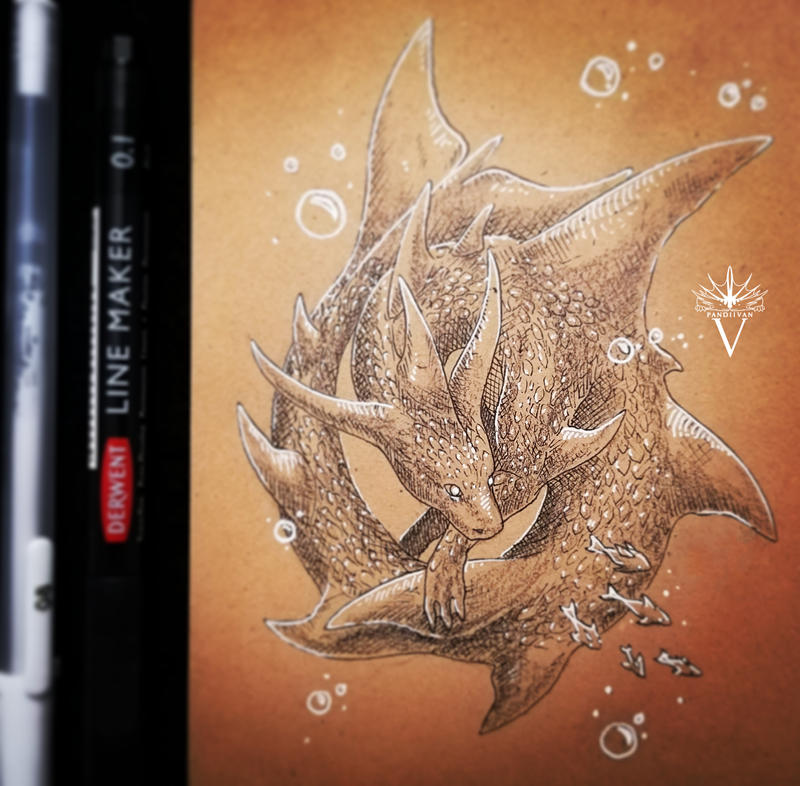 Inked Shark Dragon with Fish and Bubbles by PandiiVan on DeviantArt