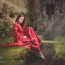 Red medieval linen dress