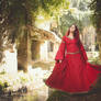 Red and gold medieval linen dress