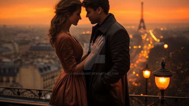 kittu one A romantic Parisian rooftop scene at sun