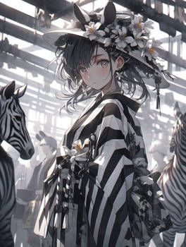 kittuone Zebra wearing black and white striped clo