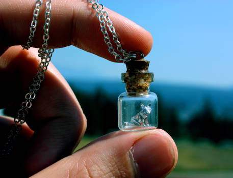 Origami Cat in a Bottle Pendant