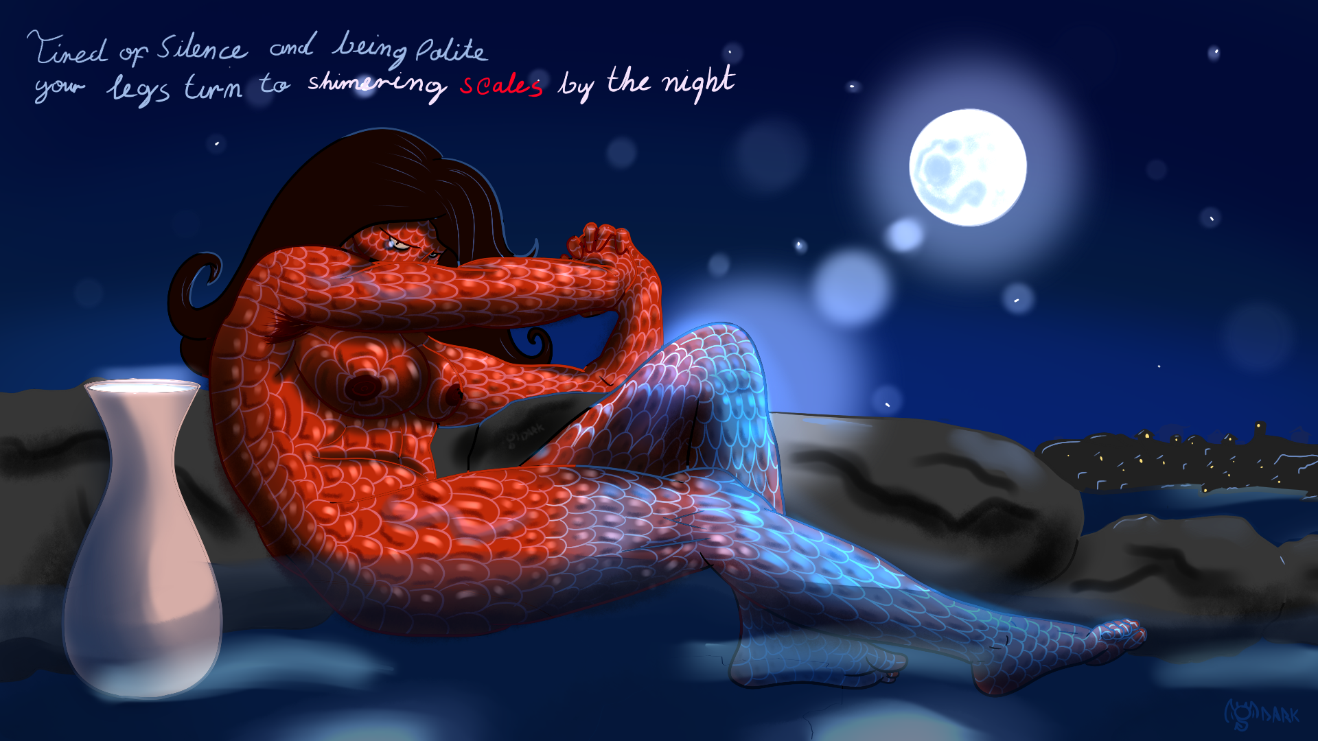 Your legs turn to shimmering scales by the night