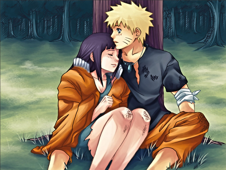 Luffy and naruto sitting together in the forest enjoying the breeze