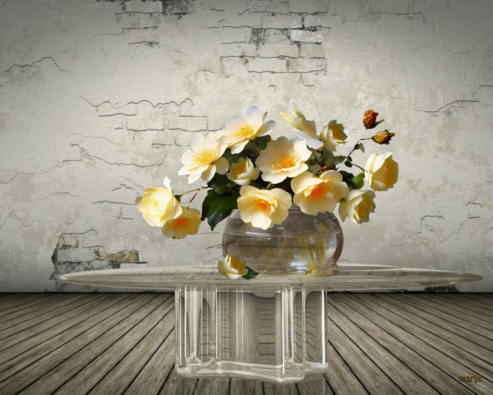 Glass flower vase on a glass table ... by marijeberting on DeviantArt