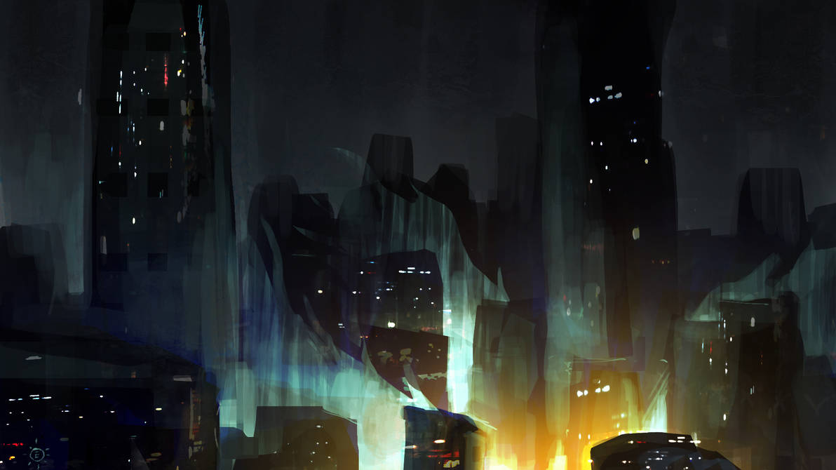 Drawtober Day 12 A City At Night With A Fire by Grizzlyfrog