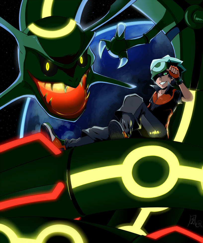 Yuuki and Rayquaza by The-Blue-Wind