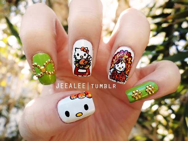 Hello Kitty Thanksgiving Nails