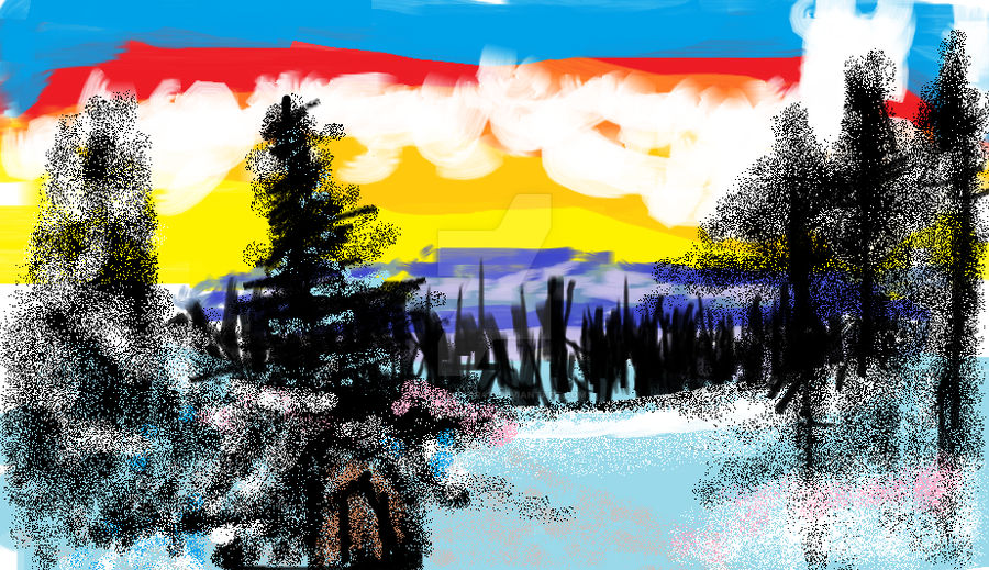 Bob Ross Winter's Peace In Microsoft Paint