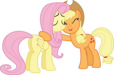 Applejack hugging Fluttershy by CloudyGlow