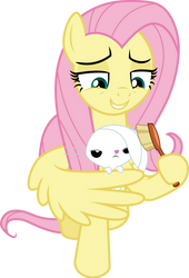 Fluttershy brushing Angel by CloudyGlow