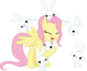 Fluttershy with Angel's babies by CloudyGlow
