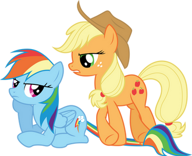 Applejack on Rainbow Dash's tail