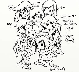 Me with my Many OC's UNCOLORED