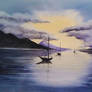 Sailboats at dusk