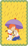 Girl with a dog holding an umbrella in the rain by JellyRollDesigns