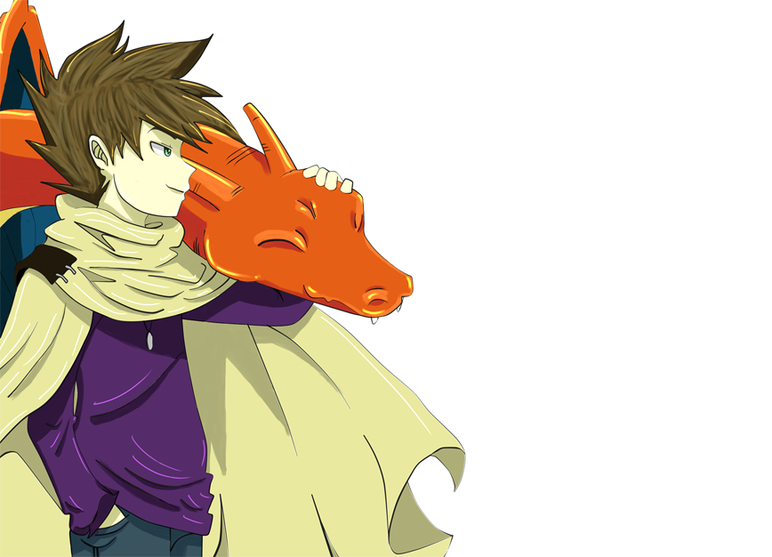 Green and His Charizard - Colored