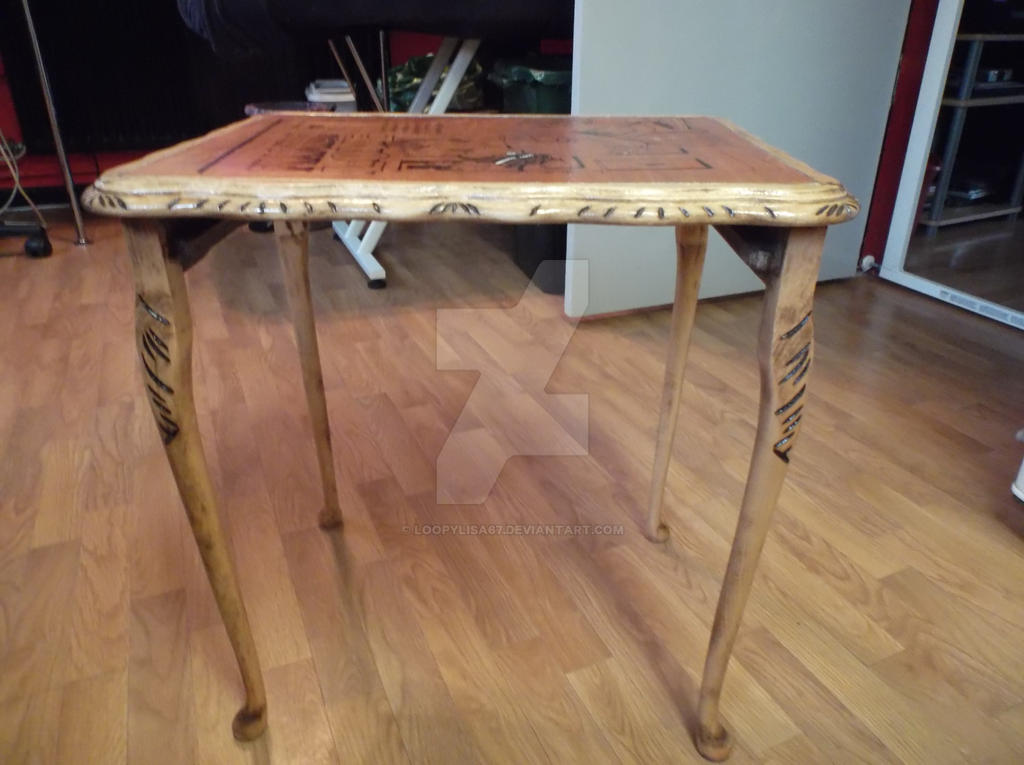 pyrography top, side view of my small table by loopylisa67 on DeviantArt