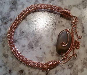 Copper Viking knit Bracelet with Stone by ChristinasWerkstatt