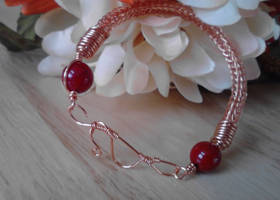 Copper and Red Bead Viking Knit Bracelet