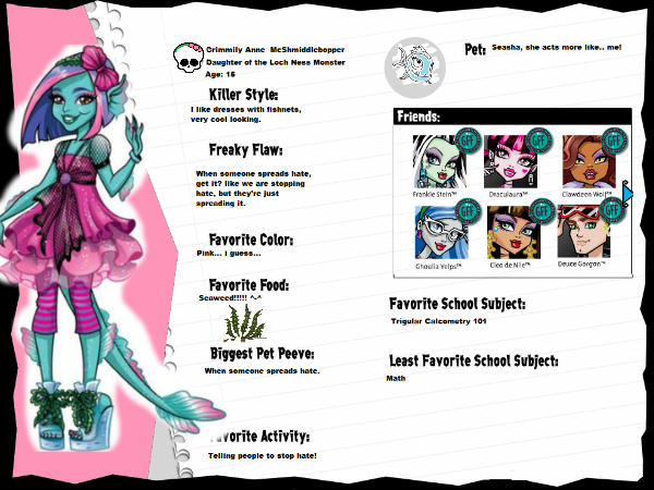 Monster High Bio Examples Grimmily Anne McShimmiddlebopper Monster High bio! by MHMAKER on DeviantArt
