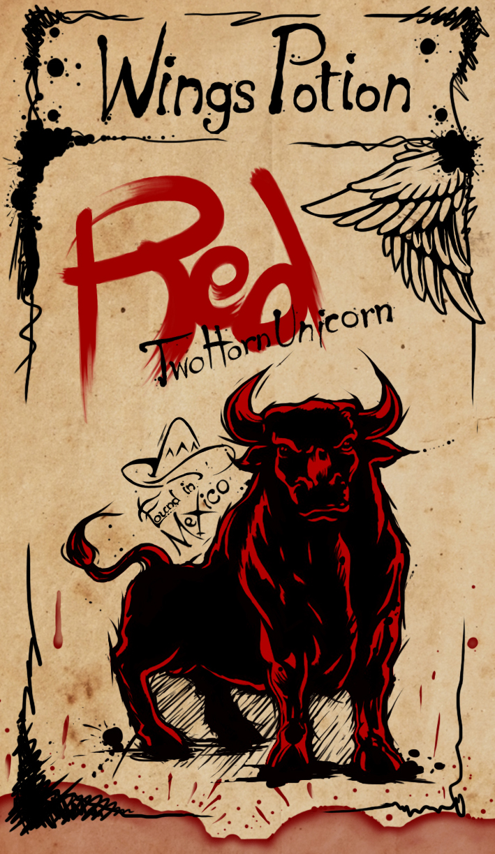 Red Two Horn Unicorn (Wings Potion Label)