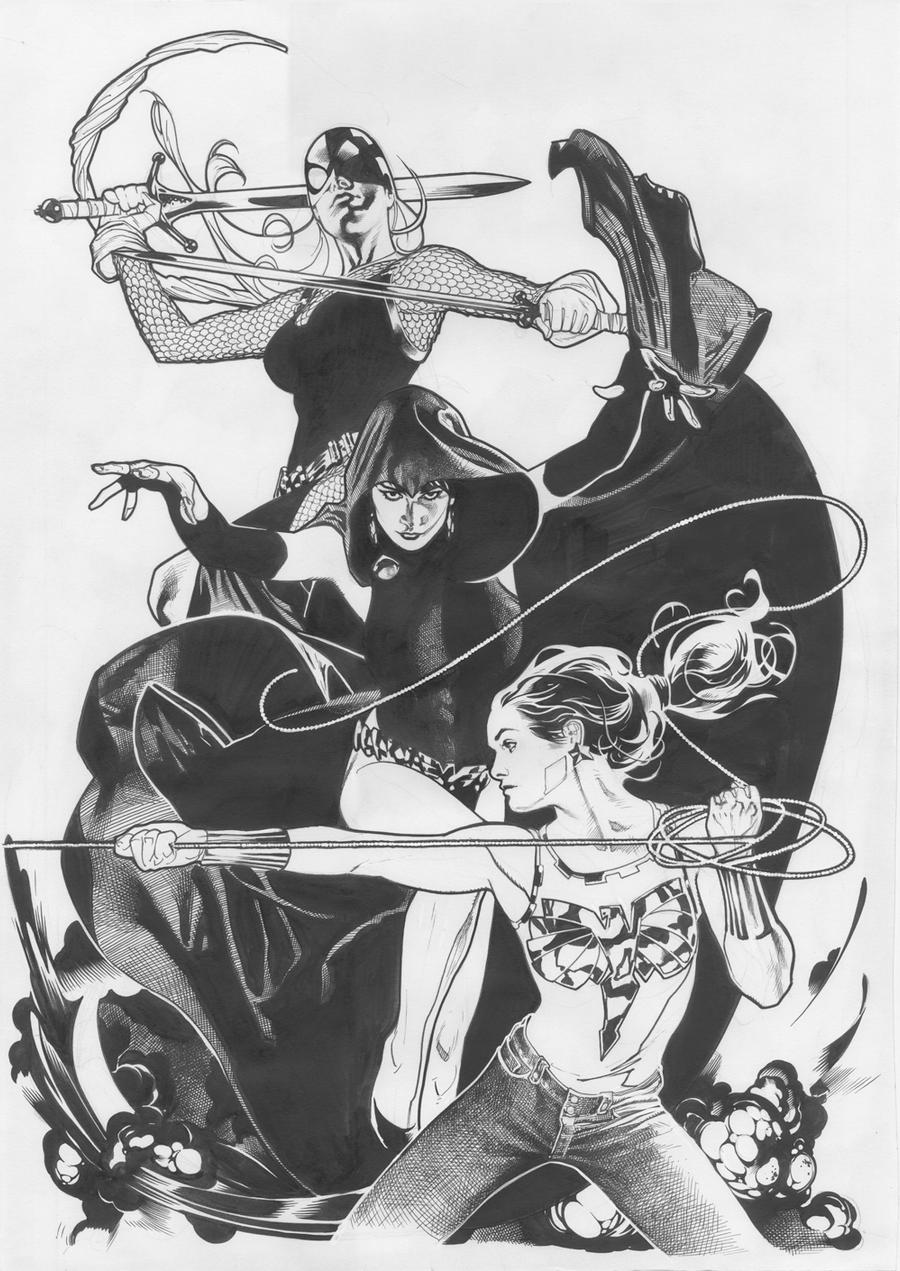 Teen Titans Line Art by AdamHughes