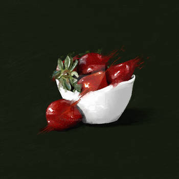 Abstract strawberries in white bowl