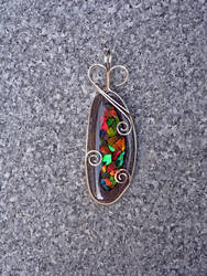 Fossil Rainbow Ammolite Mosaic Dinobone Pendant by magpiesmiscellany