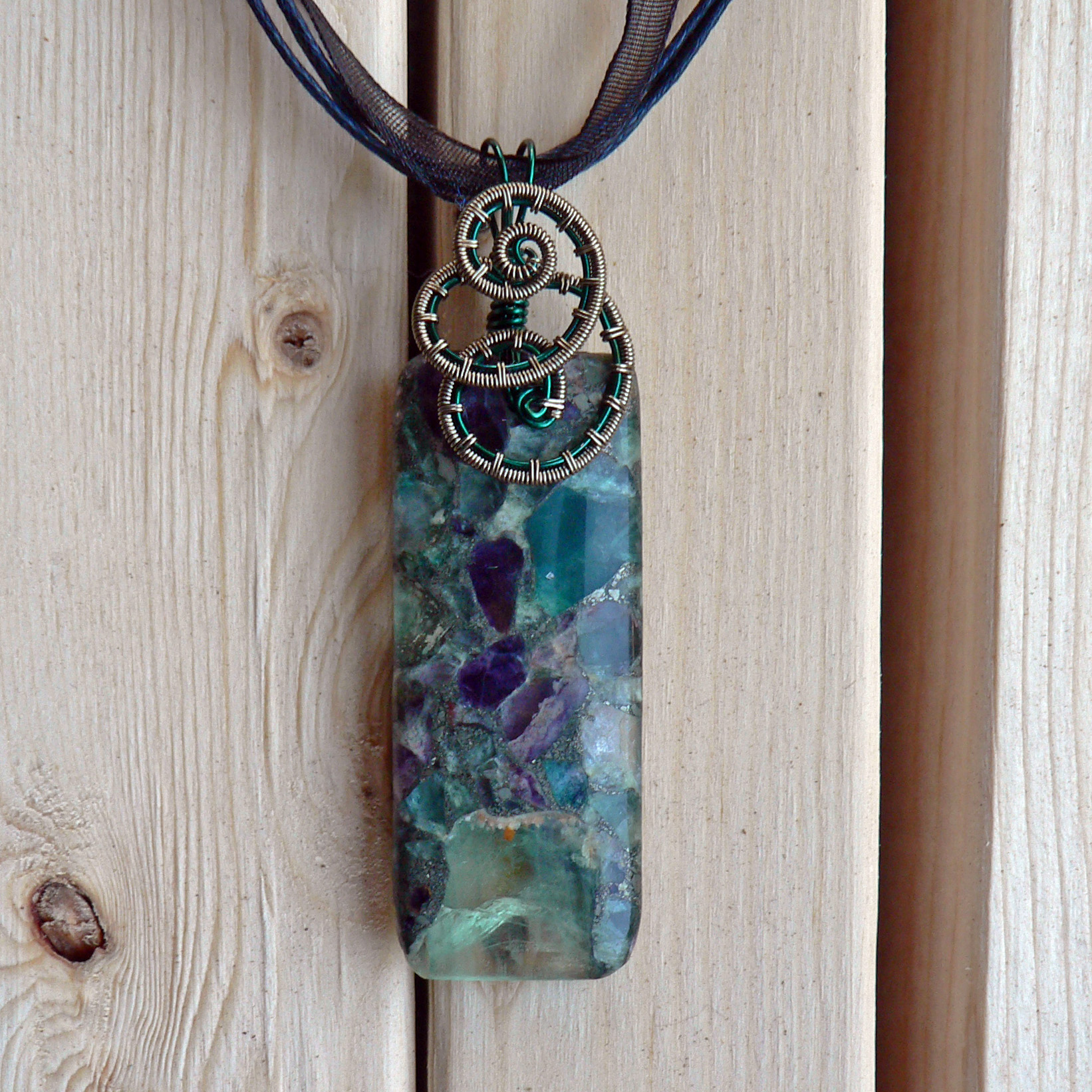 Mermaid Garden Pendant - Fluorite and Pyrite