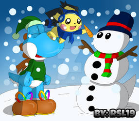 Happy Snowman Building! - Greeny and Kira Pichu