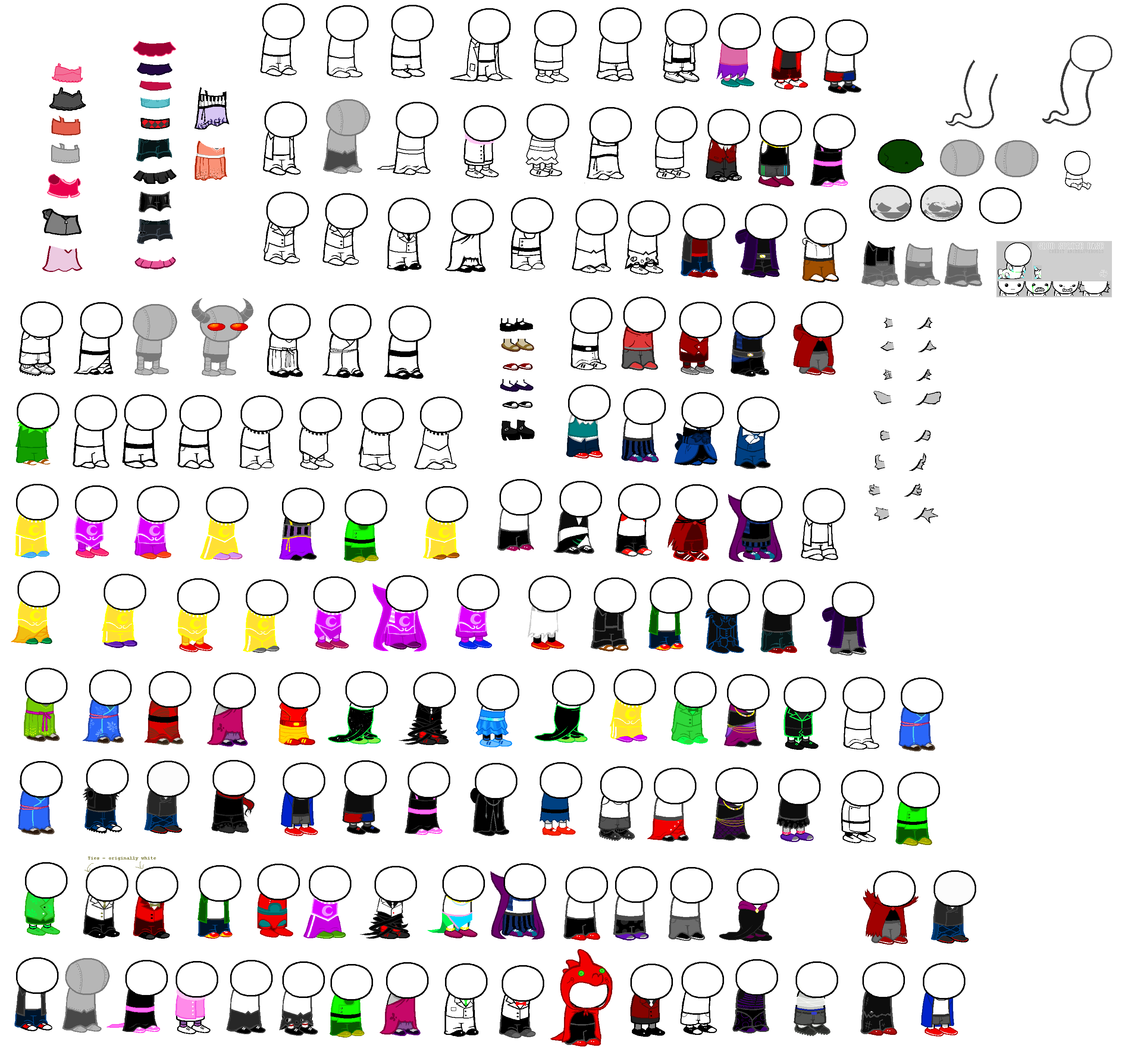 Homestuck Clothes plus Bases Sprite Sheet