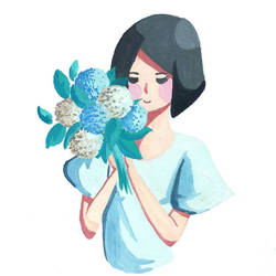 A girl with hydrangeas